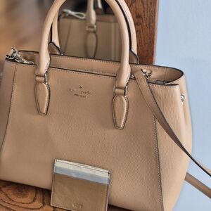 Kate Spade tan pebbled leather satchel Free Card Case